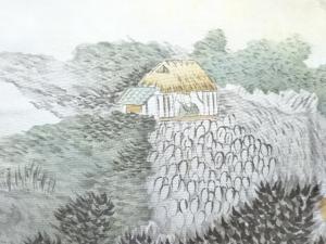 アンティーク　水辺風景模様肩裏本場泥大島紬100亀甲男物羽織